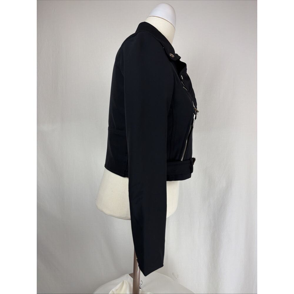 NWT All Row Black Zipper Details Belted Cropped Moto Jacket SM #0719 - Picture 2 of 5